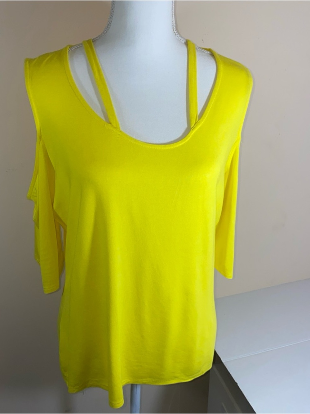 VENUS Bright Yellow Cold-Shoulder Blouse Top